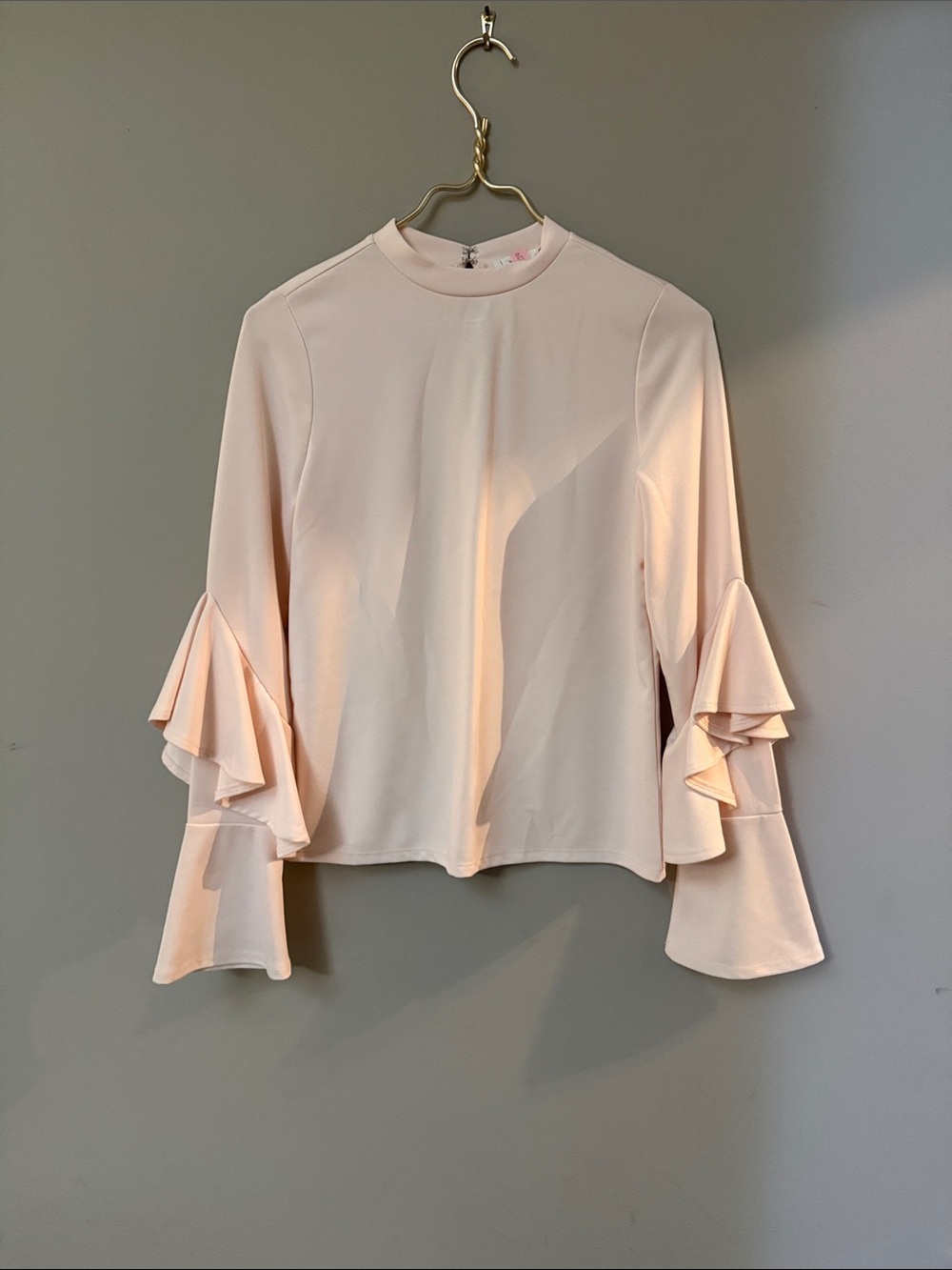 Leith Light Blush Ruffled Bell Sleeve Blouse
